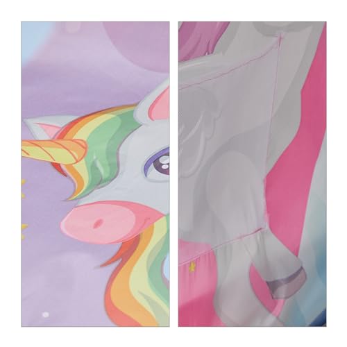 Relaxdays Bettzelt Kinder, BxT: 220x79 cm, Einhorn-Design, Betttunnel für Kinderbett, Pop-up-Funktion, Betthöhle, bunt
