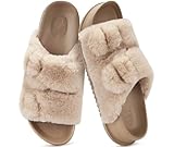 KuaiLu Womens Orthotic Slides Fuzzy House Slipper for Woman Open Toe Fluff Slippers with Arch Support Ladies Fashion Platform Soft Cushion Recovery Sandals Size 9