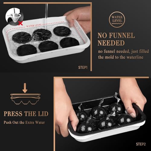 Image of Ice Cube Molds with Lid,Big Silicone Ice Cube Tray for Whiskey,2Inch Square Ice Cube Tray,Easy-Release Ice Mold,Giant Ice Cubes for Bourbon Cocktail (2, Round Black)