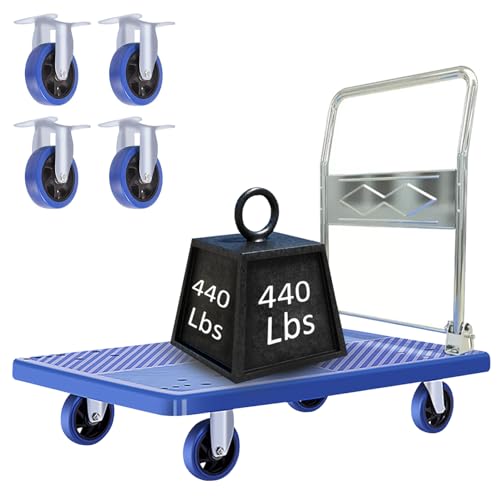 Aysiofdy Foldable Platform Truck?440 lbs Weight Capacity Hand Truck?Push Cart Dolly with 360 Degree Swivel Wheels?Push Cart on Wheels for Easy Storage and Loading?Blue