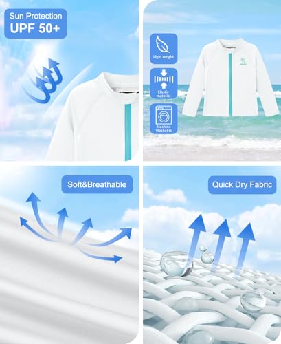 Image of BesserBay Baby Toddler Kids Rashguard Top UPF 50+ Long Sleeve Swim Shirt Zip Up Thumb Holes UV Jacket 12 Months-6 Years