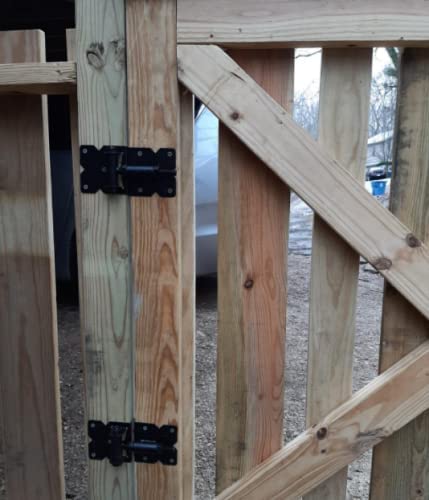 2 Pack Self Closing Gate Hinges For Wooden Fences Heavy Duty Solid Vinyl Fence Gate Closer Hinges With 22 Screws Swing Adjuster Tool 90 Degree Tension Boerboel Gate Hardware Kit Black Finish #TOP7