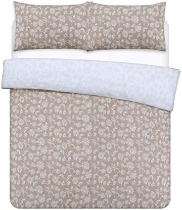 Night Comfort Percale Duvet Cover Set with Pillowcase - Luxury Cotton Blend Reversible Bed Set Quilt and Pillow Cover (Soft Beige, King)