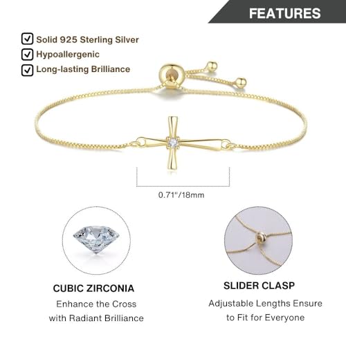 GAVU Slider Clasp 925 Sterling Silver Zirconia Cross Bracelet for Women, Dainty Sterling Silver Bracelet for Women3