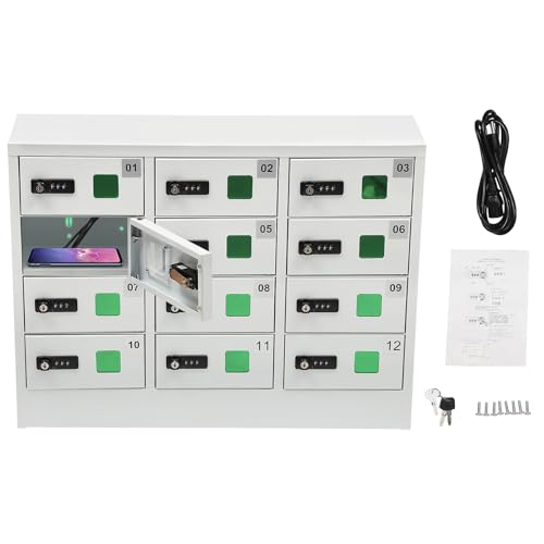 awolsrgiop 12 Slots Cellphone Locker, Cellphone Locker with Combination Lock Phones Storage Pocket Cellphone Charging Station with 3 in 1 Charging Ports for Schools, Gyms, Employee Cabinets