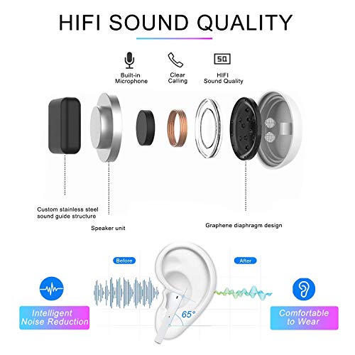 Bluetooth 5.0 Headphones EarbudsNoise Canceling Fast Charging IPX5 Waterproof Earphones in-Ear Built-in Mic 3D Sound Headsets with Deep Bass for iPhone/Android/Samsung/Air-pods Pro