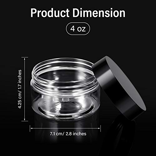 Image of Patelai 4 Pieces Round Wide-mouth Leak Proof Plastic Container Jars with Lids for Travel Storage Makeup Beauty Products Face Creams Oils Salves Ointments DIY Making(4 Ounce,Black)