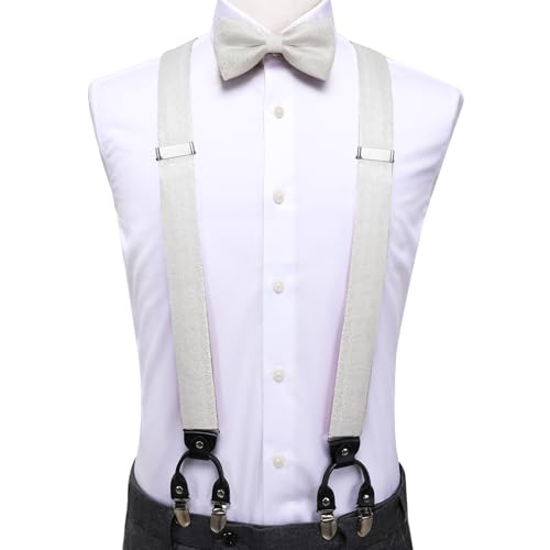 Image of Dubulle Suspender and Bow Tie for Men Paisley Solid Mens Suit Braces Pretied Bowtie and Handkerchief Cufflinks Formal Wedding