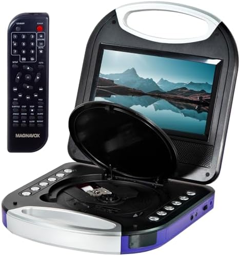 Magnavox MTFT750-PL Purple 7 Inch Portable DVD Player With Remote Control, And Car Adapter, TFT Screen, CD Player