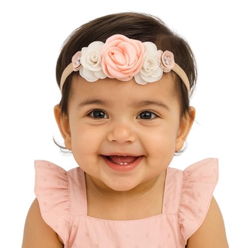 Image of SYGA 3 Pack Baby Girl Floral Headbands - Soft Stretchable Nylon Flower Comfortable Elastic Hairbands for Newborns, Infants & Toddlers 0-3 Years (Design-3)