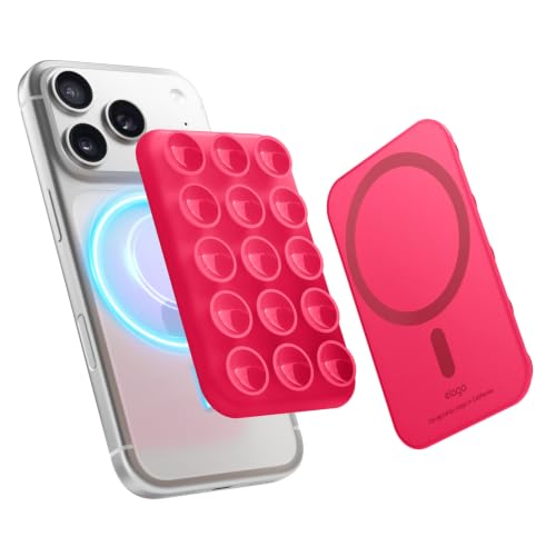 Image of elago Magnetic Suction Cup Phone Mount for iPhone, Compatible with MagSafe | Removable, Silicone, Holder, Hands-Free Selfies, Video for TikTok, Instagram Influencer, Creator, Strong Magnetism (Ice Red)