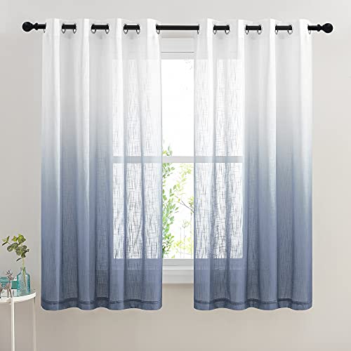 NICETOWN Semi Sheer Ombre Curtains 63 inch Length, Grommet Privacy with Light Filtering Vertical Drapes Linen Blend for Bedroom/Living Room/Kids Room, Stone Blue, W50 x L63, 2 Panels Stone B