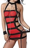 High Elastic Rubber Band Together Tight Miniskirt Babydoll Lingerie And Garter (S, Black + Red)