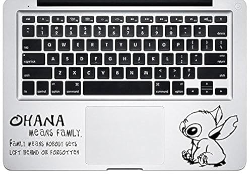 Die-Cut Decals Stickers Stitch Ohana Means Family Experiment 626 Lilo & Stitch for MacBook Laptop trackpad (3.65 inch, Black)