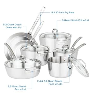 Viking culinary contemporary 3 ply stainless steel cookware set with glass lids 12 piece dishwasher oven safe works on all cooktops including induction  urban country home decor