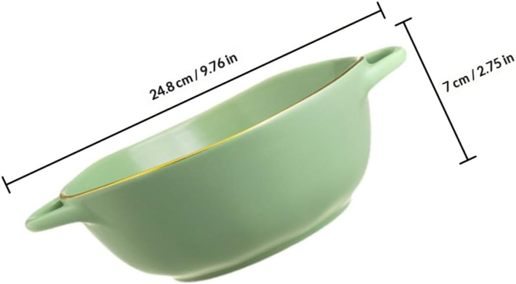 Ceramic Double Handle Baking Dish and Salad Serving Bowl Matcha Green, Oven-safe Soup Bowl for Restaurant and Home Use, Sturdy Ceramic Dinnerware for Entertaining