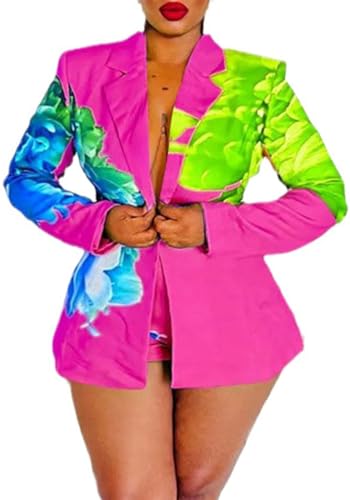 Sexy Blazer Shorts Suits for Women Floral Open Front Blazers Business Casual Shorts 2 Piece Set Rose