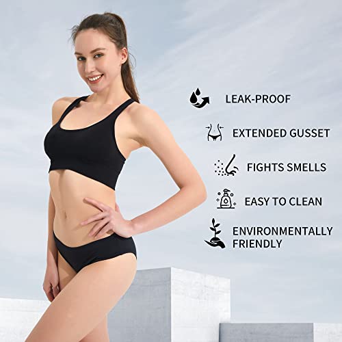 Period Swimwear-Menstrual Swimwear Bikini Bottoms-Black Mid Waisted Leakproof Swim Bottoms for Teens, Girls, Women2