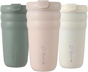 DRoche Travel Coffee Mug Tumbler with Flip Lid | Double Wall Insulated Stainless Steel Hot and Iced Coffee Cup | 20oz | BPA Free | Wide Mouth | Bubbles Collection (sugared Pink)