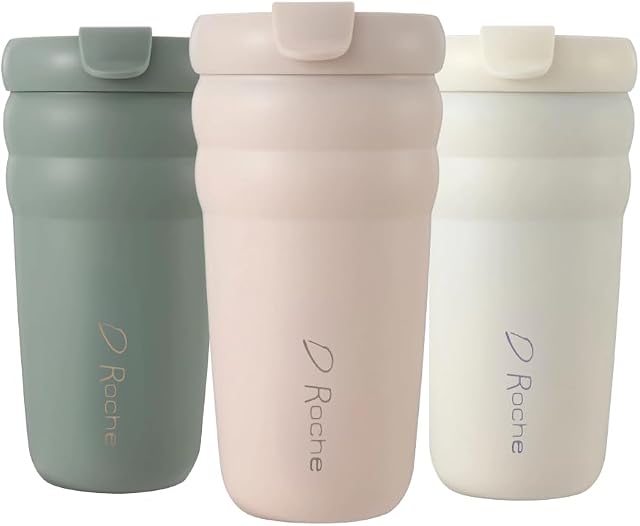 DRoche Gobelet de café de voyage avec lard à glissière Double mur isolant en acier inoxydable chaud et glacé Coupe à café 20oz | BPA Collection de bulles de la bouche large (rose augurée)