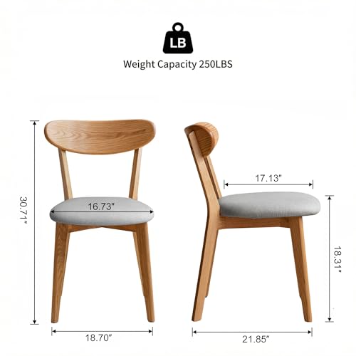 Image of 100% Solid Wood Dining Chairs,Mid Century Modern Dining Chairs with Rounded Backrest,Kitchen,Dining Room Chairs Set of 1 /2 /4 (4, Original Color Grey Upholstery)