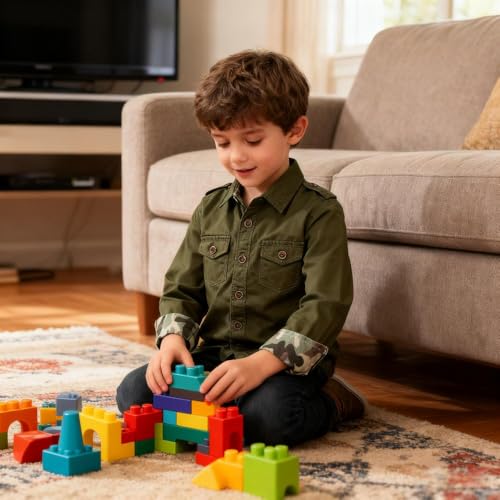 Image of Toddler Little Boys Button Down Long Sleeve Shirt Uniform Army Scout Casual Fall Top with Pocket