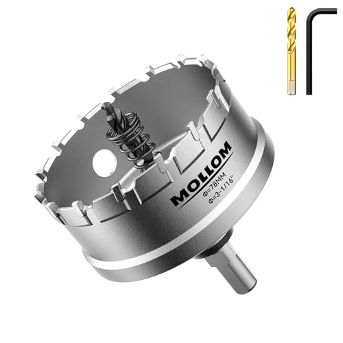 Mollom 3-1/16" (78mm) Heavy Duty Carbide Hole Saw with 2 Pilot Bits