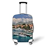 Surwin 3D Reise Kofferschutzhülle Waschbare Reisetasche Kofferbezug Elastisch Kofferhülle Gepäck Cover Reisekoffer Hülle Schutz Bezug Schutzhülle (Bootshafen,L (26-28 Zoll))