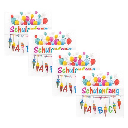 Idena 50066-4 - Servietten Schulanfang im Set 4 x 20 Stück 3-lagig 33 x 33 cm Deko Einschulung