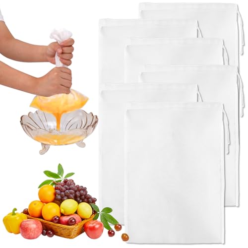 6pcs Nut Milk Bags, 11.81x7.87 Inch Reusable Nylon Cheese Cloth Bags Mesh Strainer Bags Nut Bag Strainers Food Filter Bags for Filtering Juice, Nut Milk, Yogurt, Coffee, Butter, Tofu