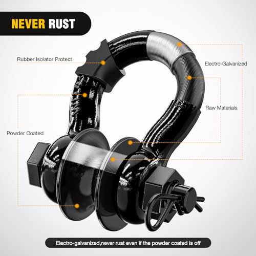 Image of Nilight 3 /4 inch D-Ring Shackle w /Snatch Block (2 Pack) 9,500 lb Working Load, 2-in-1 Heavy‑Duty Towing Pulley w /Isolator for Off‑Road Recovery, Winch Cable & Rope, Truck Jeep ATV UTV Tractor, Black