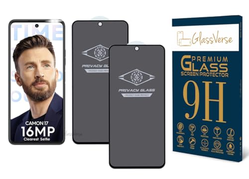 Image of GlassVerse Privacy Tempered Glass for Tecno Camon 17 | Anti Spy Screen Protector, 9H Hardness, Edge to Edge, Case Friendly, Hassle-less Installation Kit Included. (Pack of 2)