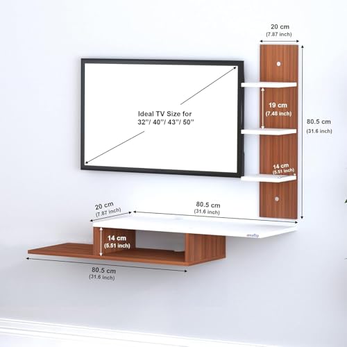 Image of Thomas Engineered Wood LED Light TV Unit Wall Mounted TV Unit Wall TV Stand TV Cabinet for Living Room, Set Top Box Stand - Walnut /White (D.I.Y - Do-It-Yourself) Ideal for Up to 43 inch Inches