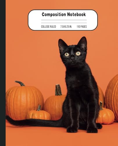 Black Cat Trick or Treat Composition Notebook: Soft Cover Black Cat, Orange Halloween Journal | Aesthetic Design For Kids, Students, Work, Personal Use | 110 College Ruled Lined Pages | 7.25 x.925