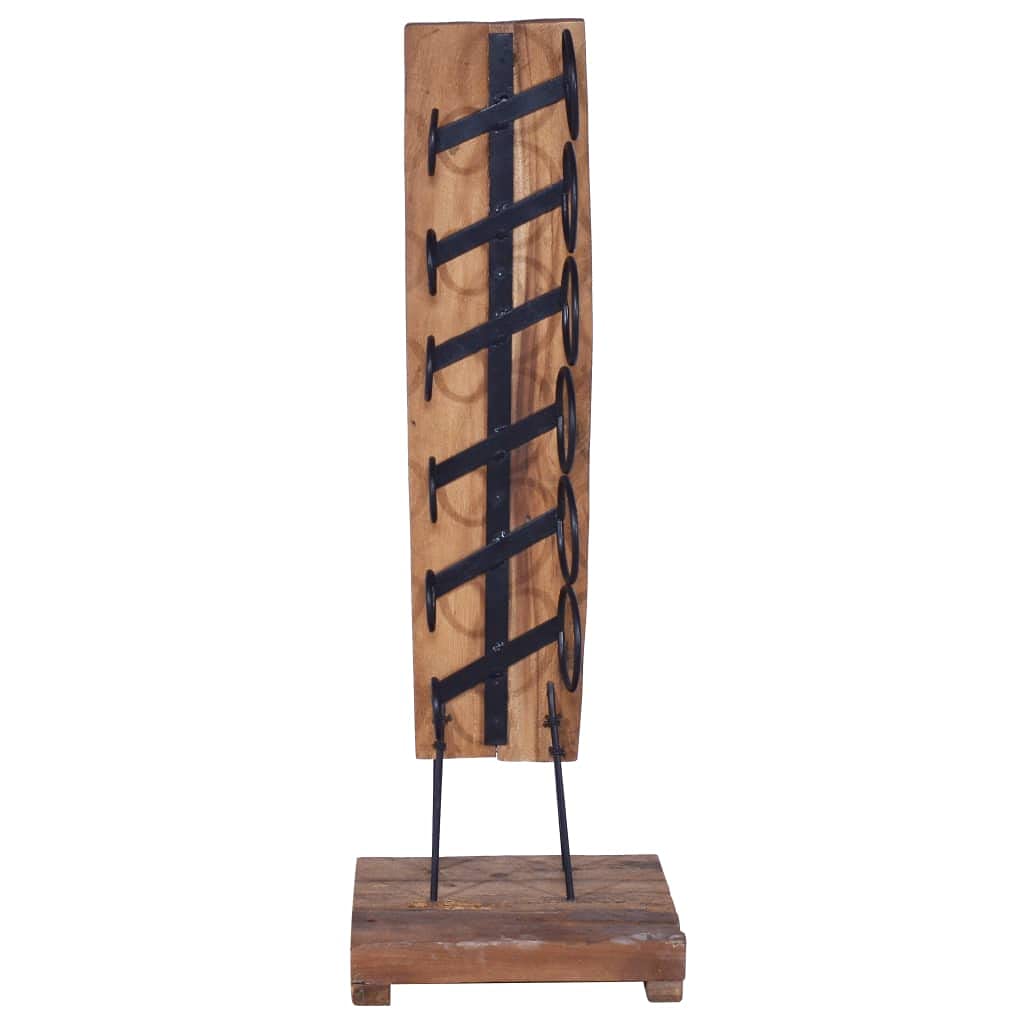 QJBSAVVA Solid Teak Wood Wine Rack for 6 Bottles Free Standing 13.8x13.8x39.4 Inch Rustic Liquor Cabinet Countertop Display Shelf for Kitchen Living Room Bar