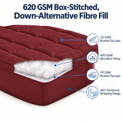 Image of Cloth Fusion Soft Microfiber Mattress Topper, King 72x72 in, Maroon