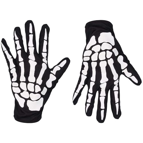 Calavera, Toy Guantes Calavera de Fiestas de Disfraz para Adulto, Guantes de Esqueleto Negro Accesorio de Cosplay, Guantes de Calavera Góticos Elásticos de Dedo Completo...
