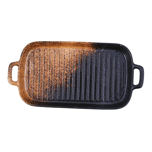 FONDOTIN 火土?日式陶瓷焼き皿 耐熱オーブン専用 両手付きバーベキュープレート 家用調理トレイ 食品調理皿