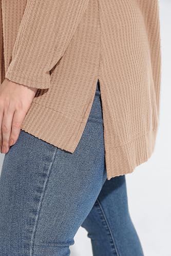Image of RITERA Women's Plus Size Waffle Tops Long Sleeve Turtleneck Sweater Shirts Knit Tunic Oversized Casual Pullover Blouse XL-5XL