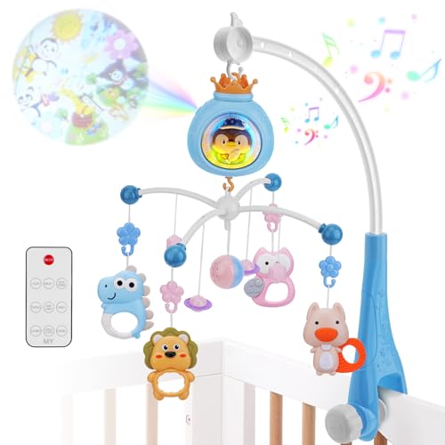 Aytop Móvil de Cuna con Proyector de Luces y Música, Móvil Musical para Cuna con Mando a Distancia, Juguetes Colgantes Giratorios para el Moisés de la Cuna, Juguetes de Cuna para Recién Nacidos
