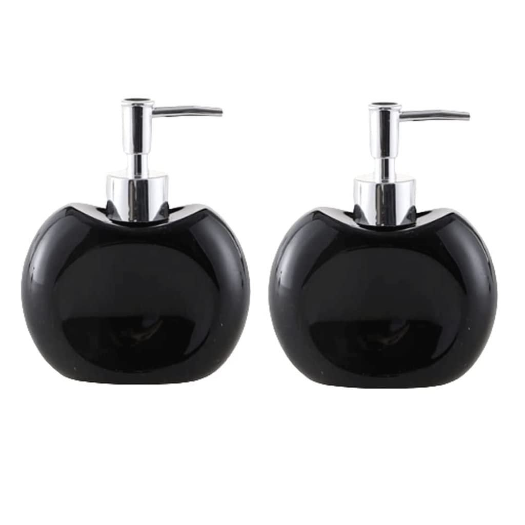 Distributore di sapone ricaricabile da 10,1 once, distributore di sapone in ceramica a forma di frutta, distributore di lozione con pompa, distributore di sapone e lozione ricaricabile (nero, 2 pezzi)