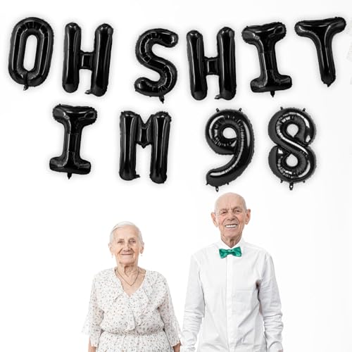 Image of Oh I'm 98! Latex Balloons 16 Inch Black Hallo Ninety Eight Cheers to 98 Years Old Theme Decor for Man Woman Happy 98th Birthday Party Photo Studio Prop Flag Decorations Favors Supplies