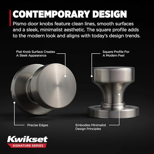 Image of Kwikset Pismo Interior Round Passage Door Knob, Handle for Closet and Hallway Doors, Non-Locking Doorknob, Satin Nickel