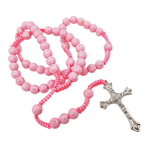 Treasure4U-Store Pink Beads Rosary Catholic for Women Or Girls with Cross Crucifix Religious Gift2