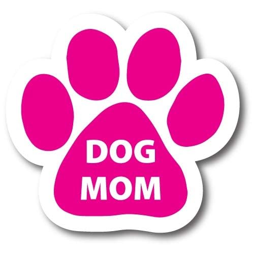 Image of Dog Mom Pink Pawprint Car Magnet 5 Inch, Dog Lover Gift