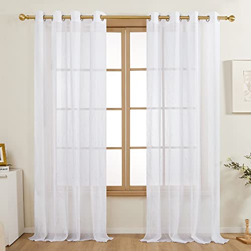 Deconovo White Curtains 84 Inches Long 2 Panels Set, Grommet Sheer Curtains For Bedroom, Wave Line With Dots Printed Drapes For Living Room, Elegant Home Decoration(52W X 84L Inch, White/Silver) #TOP1