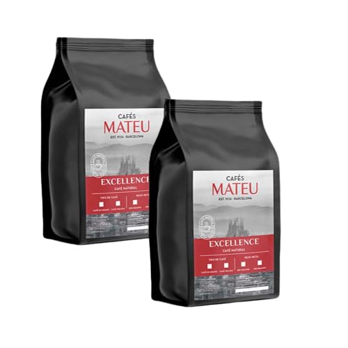 Café en Grano Blend de Arábica y Robusta 1kg - Recién Tostado - Tueste Artesanal, Sabor Intenso y Cremoso - Ideal para Todos los Métodos de Preparación - Desayuno Energizante - Cafés Mateu Excellence