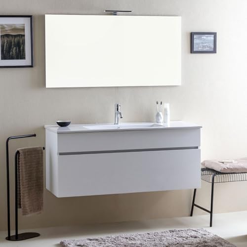 Materiali di Qualità: Questo mobile bagno è realizzato con una struttura di pannello in legno truciolare nobilitato, bordatura in ABS da 1 mm per maggiore resistenza all'umidità e ferramenta europea.Lo specchio è realizzato cons pecchio Glaverbel di alta
