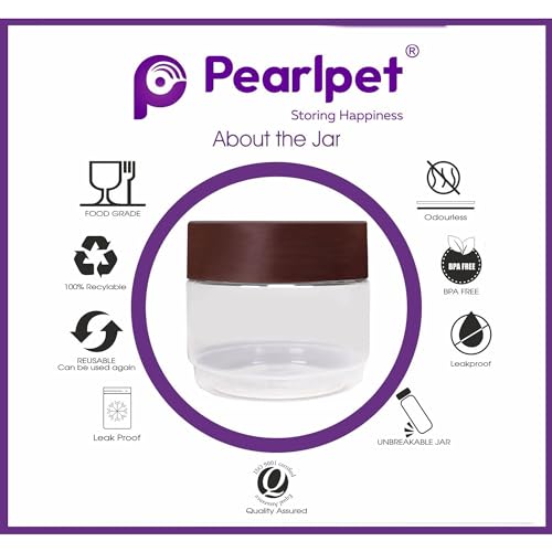 Image of PEARLPET Modedge Plastic Jar Airtight Stackable Container for Kitchen Storage with Spoon, Set of 6 Pieces, Brown, 500 ML