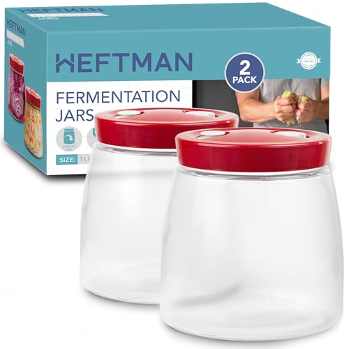 Fermenting Jar With 1 Way Air Release Vent - 1 Litre, 2 Pack - Ideal for Safe Fermentation for Kefir, Kimchi, Sauerkraut, Sourdough Starter, Overnight Oats - Fermentation Jars Pack of 2